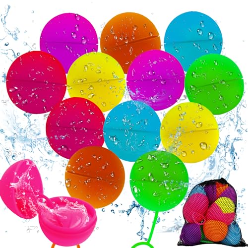 12 Stück Silikon Wasserbomben Wiederverwendbar,Selbstdichtende Wasserballons,Wiederbefüllbare Wasserbomben Magnetisch für Kinder Erwachsene Outdoor Aktivität von Hpbaggy