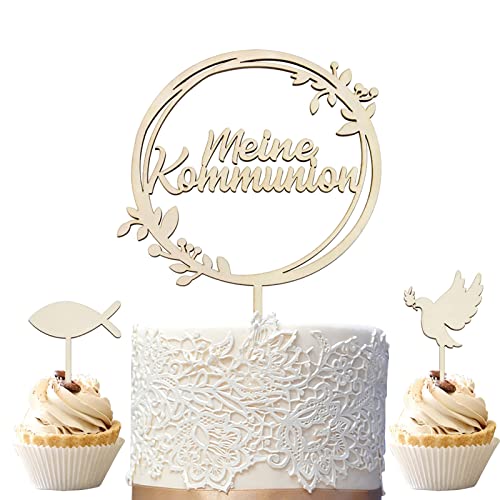 Tortendeko Kommunion, Cake Topper Konfirmation Holz, Kommunion Torten Topper,Holz Taube Fische Tischdeko Konfirmation Kuchen Deko,Erstkommunion deko Junge Mädchen von Hpbaggy