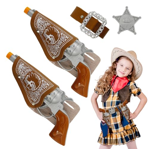 Cowboypistole 6 Stück, mit Halfter und Gürtel, Fünfzackiges Sternabzeichen, Toy Guns, Cowboykostüm Zubehör Kinder, Cowboyutensilien für Carnival Halloween Motto-Party Cosplay von Hpbaggy