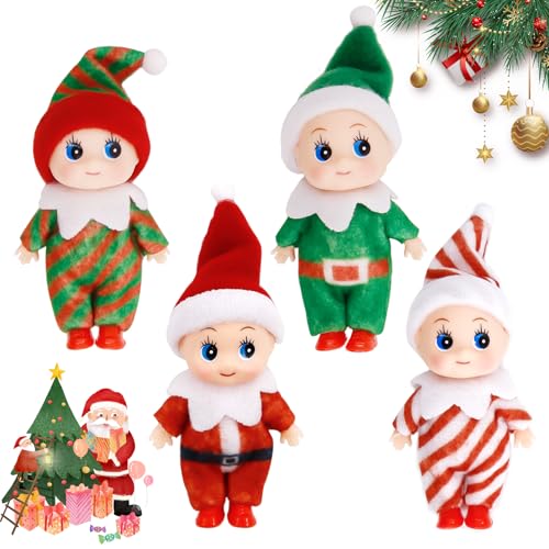 4 Stück Mini-Puppe Elf Weihnachten Baby,Weihnachtselfen Figuren Mini Elfen,Baby Elves Weihnachtself Zubehör,Winziger Weihnachtself,Elf Puppe Spielzeug für Jungen Mädchen Weihnachten Neujahr Geschenk von Hpbaggy