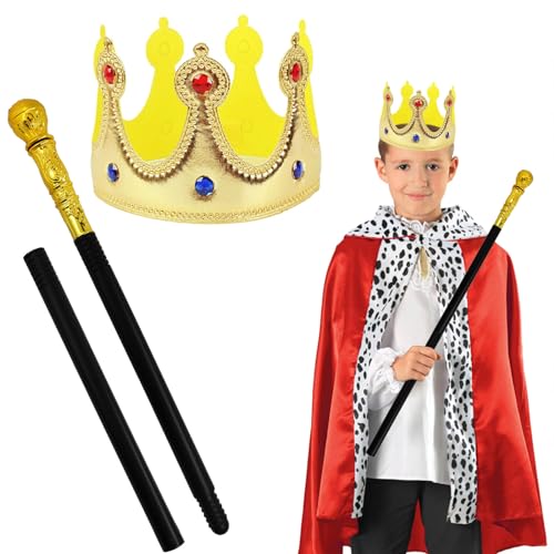 Hpbaggy Königskrone,Gehstock,Royales Set mit Zepter und Krone,perfekte Accessoire für Ihr Königskostüm,Krone König für Kinder Erwachsene,für Karneval,Halloween,Cosplay Verkleiden von Hpbaggy