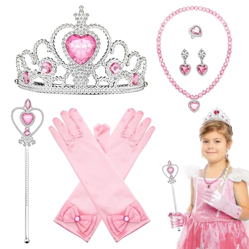 Hpbaggy Prinzessin Kostüme Zubehör,Prinzessin Kostüme Set 8 Stück,Krone+Handschuhe+Zauberstab+Halskette+Ringe+Ohrring,Mädchen Kinder Cosplay Karneval Halloween Party Verkleiden,3-9 Jahre von Hpbaggy