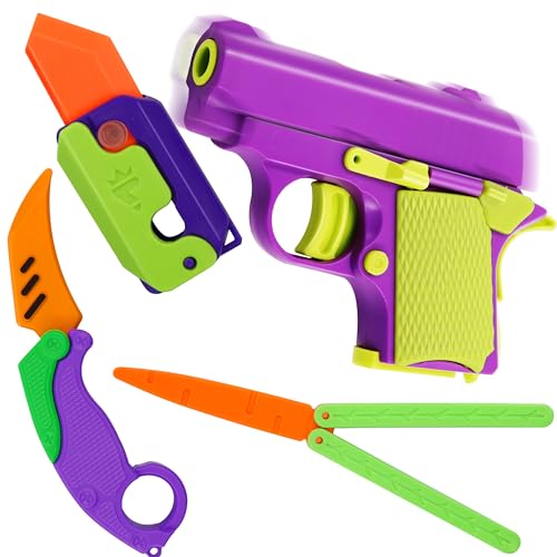 4 Stück Sensory Toys Stress Relief Toy,Fidget Toy Pistole,3D-Drucken Zappelmesser Spielzeug,Fidget Sensory Toys,Rettich Knife Toy,3D Printed Mini Gun Toy,Sensory Toys Karottenmesser Spielzeug von Hpbaggy