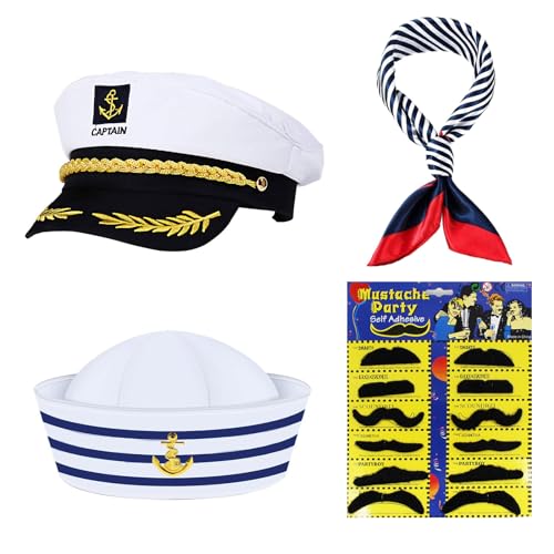 kapitänsmütze Matrosenmütze,Marine Hut Kapitän Accessoires,Yacht Kapitän Hut,Kapitänsmütze Kostüm Set,Yacht Kapitän Mütze,Mütze Unisex Seemann Kapitän Hat,für Karneval Mottoparty Halloween Cosplay von Hpbaggy