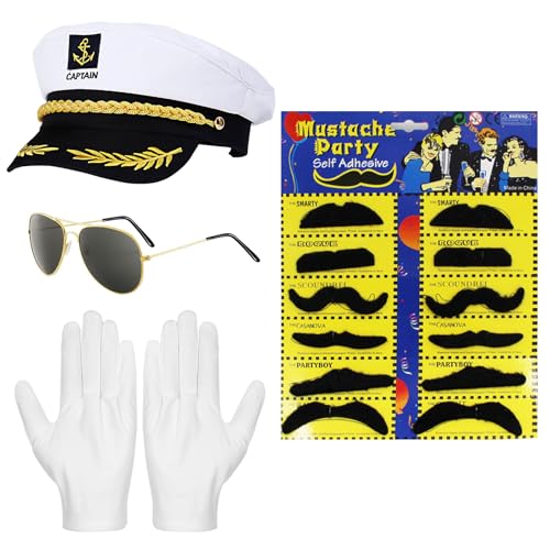 kapitänsmütze Matrosenmütze,Marine Hut Kapitän Accessoires,Yacht Kapitän Hut,Kapitänsmütze Kostüm Set,Yacht Kapitän Mütze,Mütze Unisex Seemann Kapitän Hat,für Karneval Mottoparty Halloween Cosplay von Hpbaggy