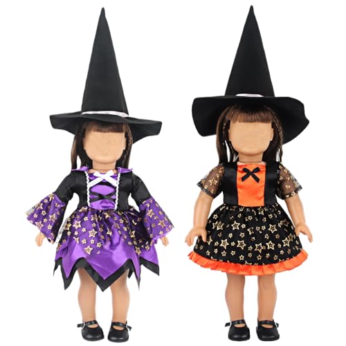 2 Set Halloween Puppenkleidung, 18 -Zoll -Puppenkleidung und Accessoires umfassen Hut, Kleid und Schuhe, Puppen Halloween -Kostüme (Keine Puppe enthalten) von Hperu