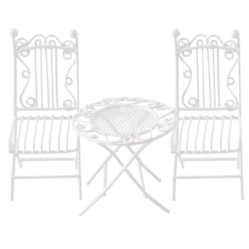 3pcs Metal Doll House Bistro Set, Holzpuppenhausmöbel Realistischer Puppenhaustisch und Stühle von Hperu