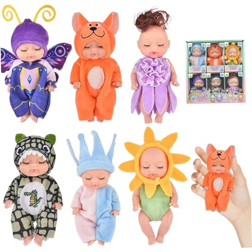 6pcs winzige Babypuppen -Mini -Babypuppen mit schläfrigem Gesicht süße kleine Babypuppen mit unterschiedlichen Kleidern auf Joint Movable PVC Tiny Babypuppenspielzeug für Mädchen, Mini -Babypuppen von Hperu