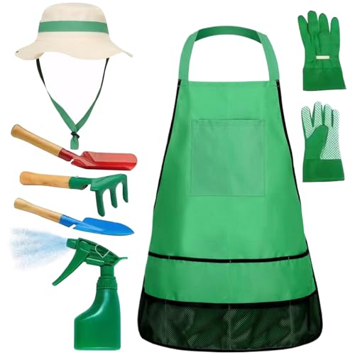 7pcs/Set Kids Gärtner -Werkzeug -Set Educational Kleinkind Gartenset Beinhaltet Schürze, Sprühgerät, Handschuhe, Hut, Rechen, Schaufeln Kinder Gartenwerkzeug -Set für Garten -Cosplay -Geschenk für Ki von Hperu