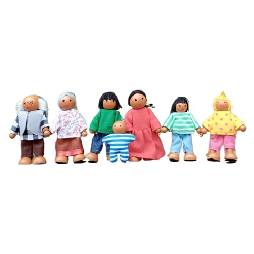 7pcs hölzerne Puppen, Puppenhaus -People Simulation Holzpuppenhaus People People Haltung Doll House People Zahlen zart und süß für Mädchen Kleinkind Kinder Spielen Geschenke von Hperu