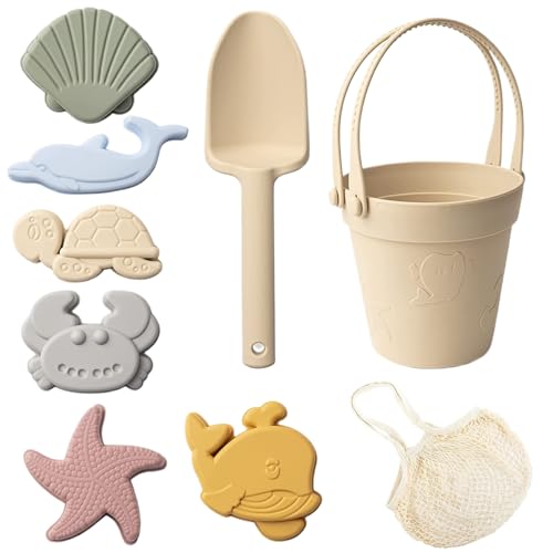 8pcs Sandspielzeug für Kinder, Silikonstrandspielzeug, sicheres Kinderstrandspielzeug mit Schaufel, Eimer und Sandformen, wasserdichte Sandkastenspielzeug für Reisen Sommer, Strandsandspielzeug, Be von Hperu