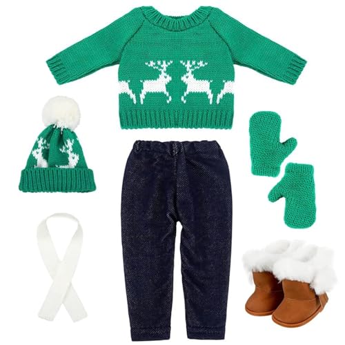 Amerikanische Puppenkleidung, 18 Zoll niedliche gestrickte amerikanische Puppenkleidung Weihnachten Winterpuppen -Outfit, einschließlich Schuhe, Pullover, Hose, Hut, Handschuhen und Schals, Style 2 von Hperu