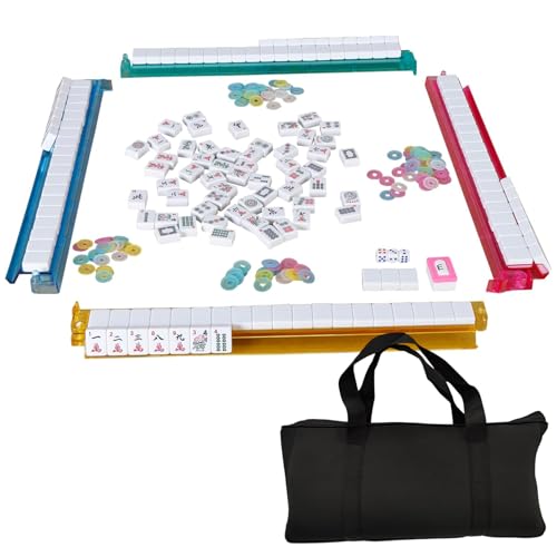 Amerikanischer Mahjong -Set komplettes Mahjong -Fliesen mit 166 Fliesen, 2 Ersatzfliesen, 4 Rack mit Pusher, 1 Windhändler, 100 Chip, 3 Würfel und 1 Handbuch tragbarer Mahjong -Spielset mit Tasche, von Hperu