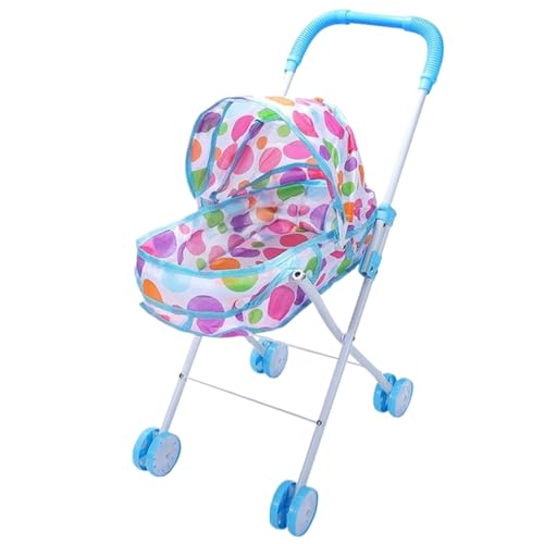 Baby Kinderwagen für Puppen, Puppenwagen Niedliche Punktmuster Babypuppen Kinderwagen falten Puppenwagen mit Push -Griff abnehmbar waschbarer Babypuppenwagen für Mädchen, so tun Spiel, blau, blau von Hperu