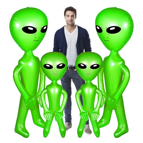 Blocken Sie Alien aufblasbare Alien 4pcs 66,93 Zoll 33,46 Zoll Blocken Sie Alienballons keine Leck PVC Alien Spielzeug lustige realistische außerirdische Partydekorationen für Halloween -Ge von Hperu