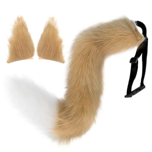 Braune Fuchsohren und Schwanzset, Fuchsschwanz und Fuchsohren Haarclip 25.6 Langflauschige pelzige Schwanz Therian Gear Fox Kostüme für Cosplay -Party Maskerade Halloween von Hperu