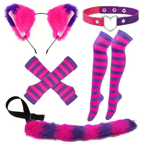 Cat Cosplay Cat Woman Kostüm Süßes Katzenfrau Kostüm Outfit mit Katzenohren, pelzigem Schwanz, Socken, Halshöfen und Handschuhen Charming Halloween Kostüme für Mädchen Frauen Cosplay, Haardekoratio von Hperu