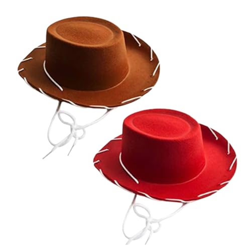 Cowboyhut mit String Kids Cowboyhut breiter Krempel Nicht gewebter Stoff Western Cowboy Hut mit Schnur Solid Color Cowboy Hut für Dress Up Cowboy Party Halloween, Brown von Hperu