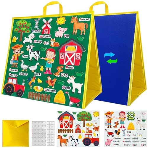 Doppelseitige Filzgeschichte Interaktive Lehrtiere Felt Board Story Sets mit Handle für Kinder im Vorschulkinder, Spaß und Bildung von Hperu