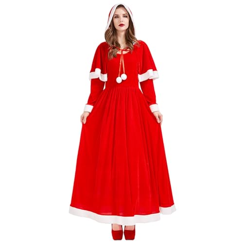 Frau Claus Kostüm erwachsene Frauen, weich bequemer runder Nacken Frau Claus Kleid mit Kapuzenschal, Weihnachtskostüm mit großen Hemlen für Cosplay, L, Frau Claus Kostüm Erwachsene Frauen Kostüme von Hperu