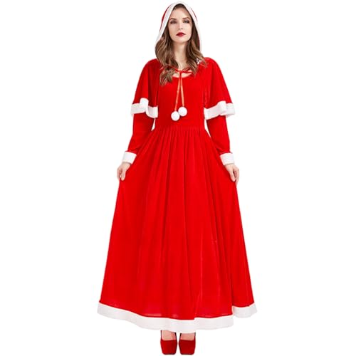 Frau Claus Kostüm erwachsene Frauen, weich bequemer runder Nacken Frau Claus Kleid mit Kapuzenschal, Weihnachtskostüm mit großen Hemlen für Cosplay, M, Frau Claus Kostüm Erwachsene Frauen Kostüme von Hperu