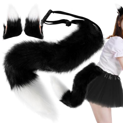 Fuchsohren und Schwanzset, Fuchsohren und Schwanzset Fuchsschwanz und Fuchsohren Haarclip 25.6 '' Langer Flauschiger pelziger Schwanz Therian Gear Fox Kostüme für Cosplay -Party Masquerade Halloween von Hperu