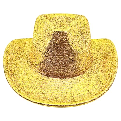 Gold Cowboyhut, Paillist Cowboy Hat Wide Rand Free Size Paillette Cowgirl Hat mit lockiger Kante funkeln von Hperu