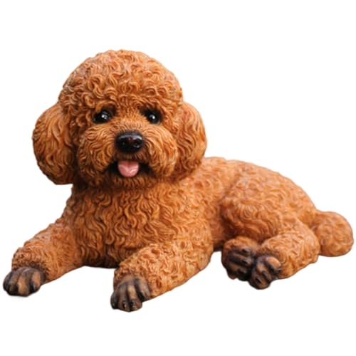 Harzhundstatue, 5,5x3,2x3,4 Zoll realistisch liegende Teddy -Hundefigur für Auto -Armaturenbrett, Haus, Gartendekor (braun) von Hperu