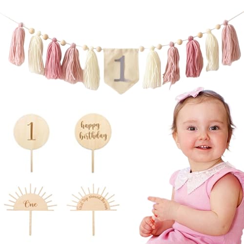 Hperu Hochstuhl Banner Erstes Geburtstagsdekorationen mit Hochstuhl Banner, Kuchen -Topper und Accessoires, Baby Girl Boy Erstes Geburtstagsdekoration, Stil 2, EIN Jahr Alter Geburtstagsdekorationen von Hperu