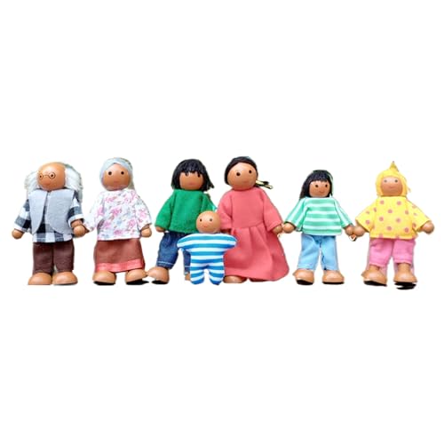 Hölzernpuppenhaus Menschen, 7pcs Dollhouse Menschen Simulation Holzpuppenhaus People People Haltung Doll House People Zahlen zart und süß für Mädchen Kleinkind Kinder Spielen Geschenke von Hperu