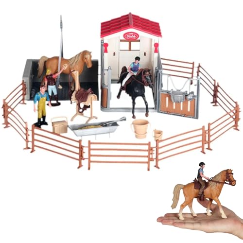 Horse Barn Playset Lifelike Lebendierer Pferdestabile Playset umfasst Dusche, Krippen, Zaun und mehr pädagogische Entwicklungsspielzeugpferde Scheune, Kleinkindgeschenke, Pferdestabile Playset Play von Hperu