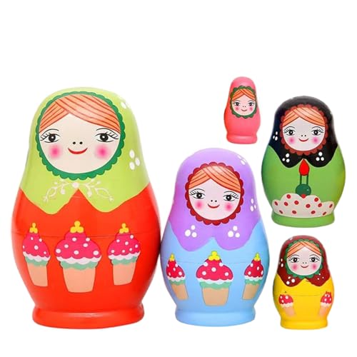 Hperu 1 Set -Nistpuppen, 5 Schicht Russische Nistpuppen, farbenfrohe Mädchenmuster Matryoshka -Puppe, Glatte Holznistpuppen für Kinder, Wohnkultur, Matryoshka -Puppe, Matrioshka von Hperu