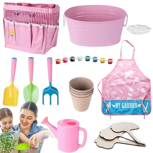 Hperu 11PCS Kids Garting Set mit Einkaufstasche, Schaufel, Kelle, Bewässern und mehr, sichere und kinderfreundliche Gartenwerkzeuge für Lernen im Freien und praktische Fähigkeitenentwicklung von Hperu