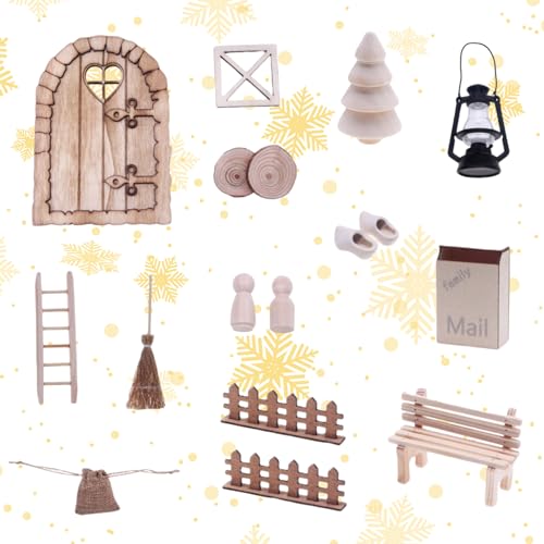 Hperu 16pcs/Set ｍiniature Weihnachts -Puppenhaus -Tür, Märchentür, Simulation Dollhouse Tür Holz Realistische Puppenhausmöbel für Kinder Weihnachtsdekorationen Weihnachtsdekoration Dekor von Hperu