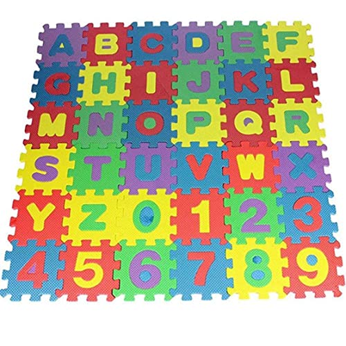 Hperu 36pcs ineinandergreifende Bodenfliesen DIY Puzzle Spiele Matte Eva Schaum Baby weiche Entwicklungsblockkriechteppiche Digital und Buchstabenspielmatte für Babys von Hperu