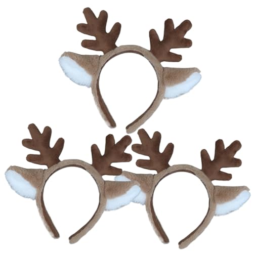 Hperu 3pcs Antlers Stirnband, Hirschgeweih Stirnband, niedliches realistisches Geweihstirnband, flauschiges Plüschhirschstirnband, Hirschkostüm für Weihnachtsfeier Cosplay von Hperu