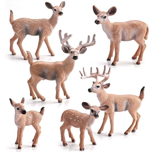 Hperu 6pcs Woodlands-Tiere Figuren realistische plastisch hirschförmige tierische Figuren, Tierspielzeug für Kinder Lernen pädagogische Spielzeuge, Tierfiguren für Kleinkinder 1-3, Tierspielzeug von Hperu