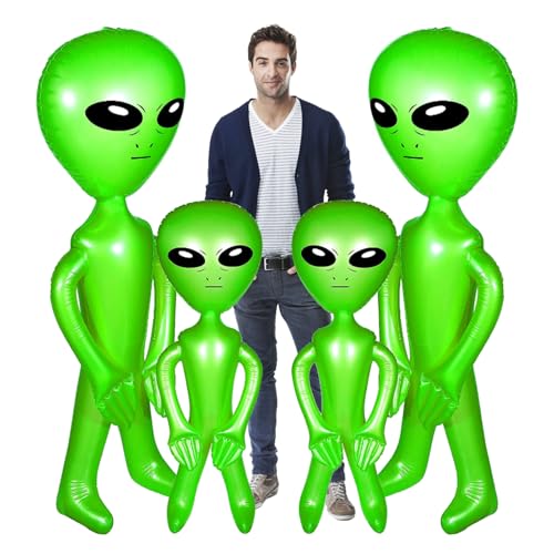 Hperu Alien Decor Blasable Alien 4pcs 66,93 Zoll 33,46 Zoll Blow Up Alienballons kein Leck PVC Alien Spielzeug lustige realistische außerirdische Partydekorationen für Halloween -Geburtstagsfeier von Hperu