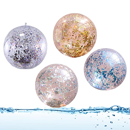 Hperu Aufblasbarer Ball aufblasbare Strandbälle Glitter Schwimmbad Bälle Sommer Strand Wasserspielzeug für Erwachsene Kinder 4pcs von Hperu