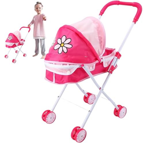 Hperu Baby Kinderwagen für Puppen, Puppenwagen Kinderwagen Babypuppen Kinderwagen Falten Puppenwagen mit Push -Griff abnehmbar waschbarer Babypuppe für Mädchen, so tun von Hperu