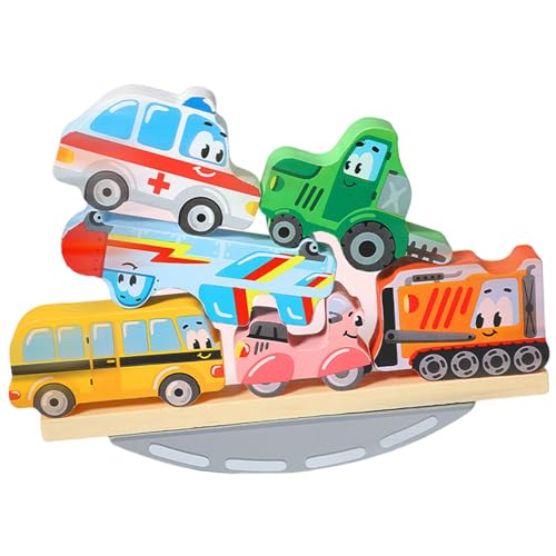 Hperu Baby -Stapelspielzeug, Baby Stapelspielzeug Trafficthemed Cartoon Holzstapelspielzeug Glatte pädagogische Feinmotor -Stapelspielzeug für Zuhause, Vorschule, Babygeschenke, Babyspielzeug von Hperu