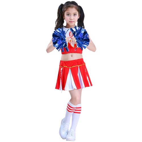 Hperu Cheeroutfits für Mädchen weich atmungsaktiv ärmellose Cheerleader -Outfit, Kleinkind -Cheerleader -Outfit mit Pompons und Socken für Kindertagssport -Cosplay, 150 von Hperu