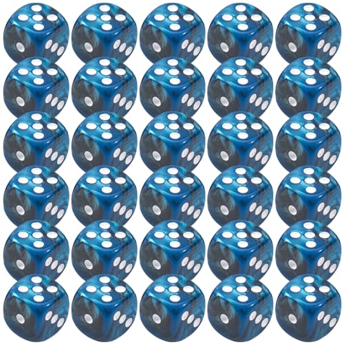 Hperu DICE-Set, 30pcs 6-seitige Würfel-Set 0,5 '' Marble Blue Acrylcasino-Würfel-Set mit weißen Punkten glattes Rollen 6-Seiten-Würfel mit abgerundeten Ecken für Tischspiele, Casino-Würfel von Hperu