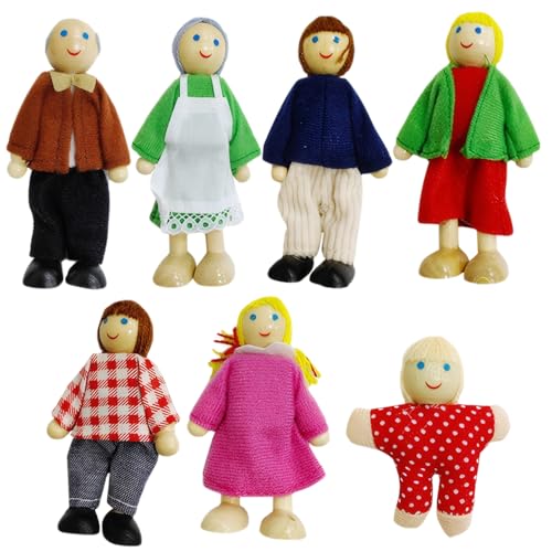 Hperu Dollhouse Familie, Dollhouse-Leute Komplette Dollhouse Familie Set Wood Dollhouse Puppen mit beweglichen Gliedfamilienfamilien Rollenspielpuppenhouse für warme Innenkörperdekoration von Hperu