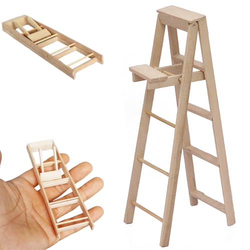 Hperu Dollhouse Treppe, 1 12 Skala Dollhouse Accessoires lebensechte Holz Mini -Puppenhaus -Treppe Mini Leiter Dekor für Dollhouse Kinder Rollenspiele Geschenke, Puppenhauszubehör von Hperu