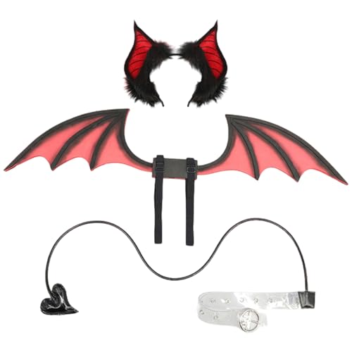 Hperu Dragon Tail, 3PCS Cosplay -Kostüme, Teufel Kostüm -Set, Bat Devil Wing, Stirnband und Schwanz, Dress -up -Dämonenkostümzubehör für Cosplay -Party von Hperu