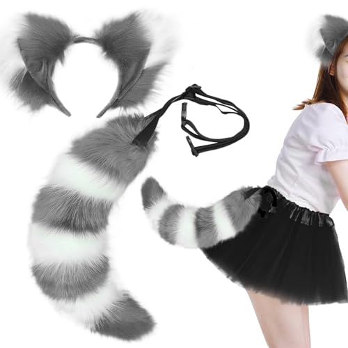 Hperu Fox Ohren und Schwanz -Set Fuchsohren und Schwanzset, pelzige Fuchs Ohren Stirnband, Kunstfell Therianer, niedliches Fuchskostüm für Erwachsene Kinder Cosplay -Party -Kostümzubehör, Grau von Hperu