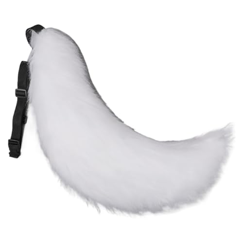 Hperu Fox Tail, Therian Tail 27in Halloween Pelry Tail mit Gürtel Design Kunstpelz Wolf Schwanz für erwachsene Kinder Cosplay Party Kostümzubehör (weiß) von Hperu