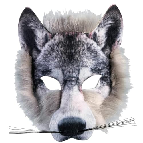 Hperu Furry Maske, Wolfsmaske, halbgesichtliche Tiermaske mit Gummiband, pelzige Therian-Maske, 8,3x6.7x3.2 Lustige Cosplay-Kostümmaske für Maskerade-Party von Hperu