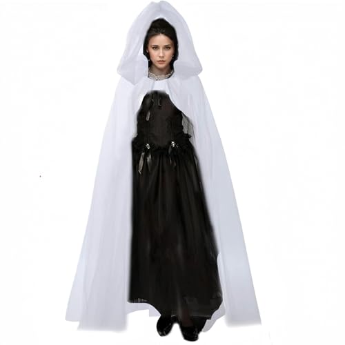 Hperu Hexe Witch Halloween Kostüme Frau 2024 Vintage Witch Cape für Erwachsene gruselige schwarze Kapuze -Geisterkostüm für Halloween Witch Cape für Frauen (weiß) von Hperu